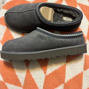 UGG Men's Charcoal Gray Suede Shearling Slip-On Loafers